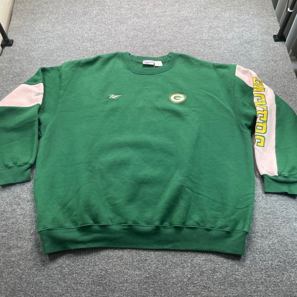 Reebok Sweatshirt Mens XXL Green Packers Embroidered Crewneck Long Sleeve